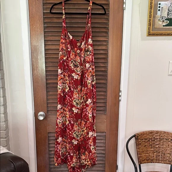 Floral Red Maxi Dress - Picture 1 of 5